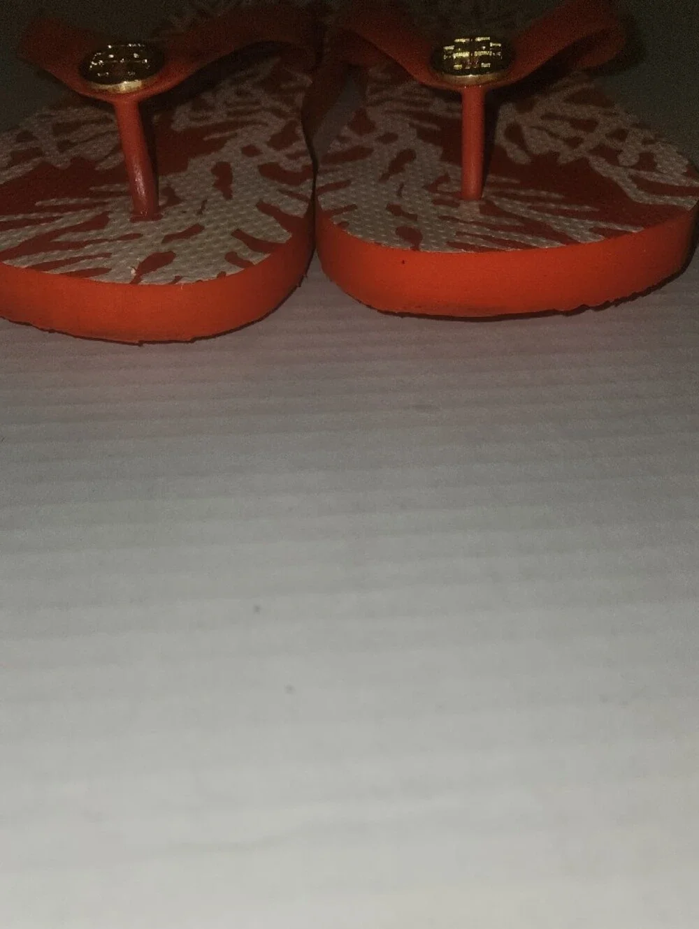 Tory Burch Coral Orange Logo Rubber Flip Flop Sandals